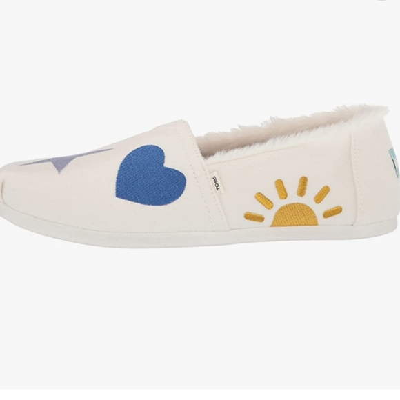 👣TOM'S 🌱ALPARGATA Paper Source Embroidered Hearts Moon Stars Sherpa Espadrille - Picture 8 of 12